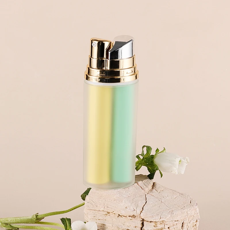 2024 New Luxury 15+15ml PMMA Oval Double Tube Airless Bottle Empty Portable Travel Day and Night Serum Cream Vacuum Pump