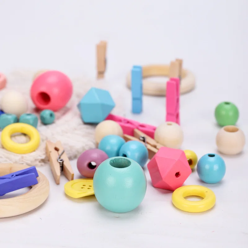  DIY Colorful Wood Beads Large Hole Round Loose Spacer Vintage Style Wooden Macrame for Jewelry Making