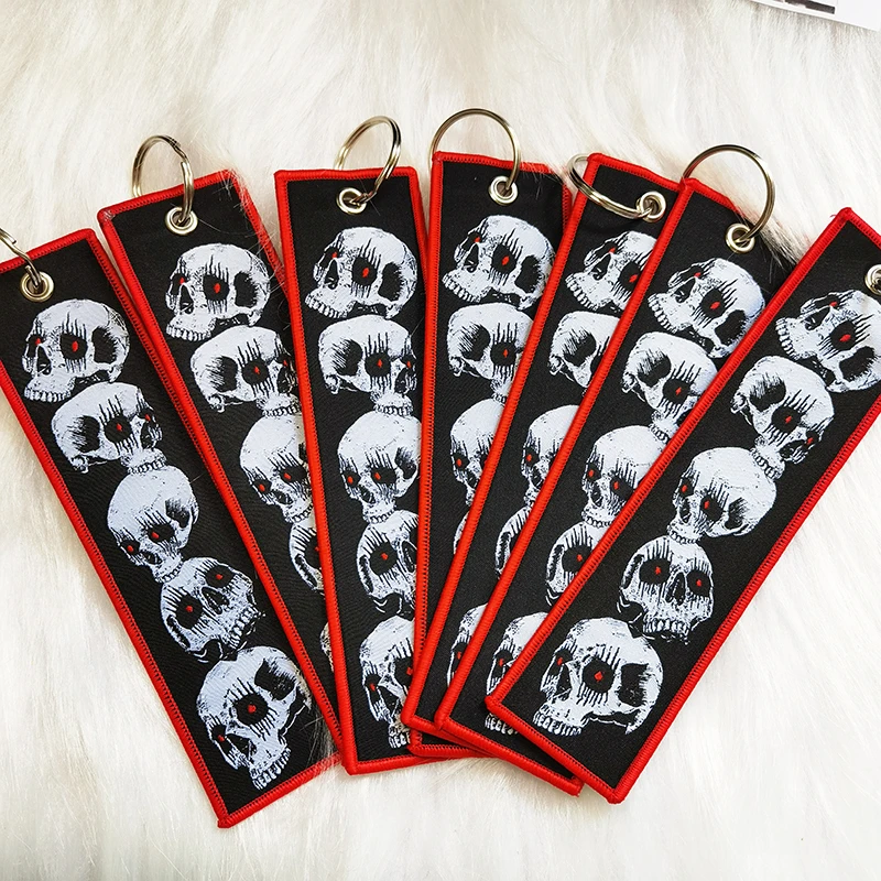 Custom JDM Wrist Lanyard Car Logo Fabric Embroidery Woven Keychains Whistles Lanyard Motorcycle Carabiner Clip Keychain