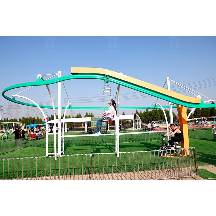Commercial Amusement Kids Park Zip Line Unpowered Pedal Mini Roller Coaster Ride Zip Line
