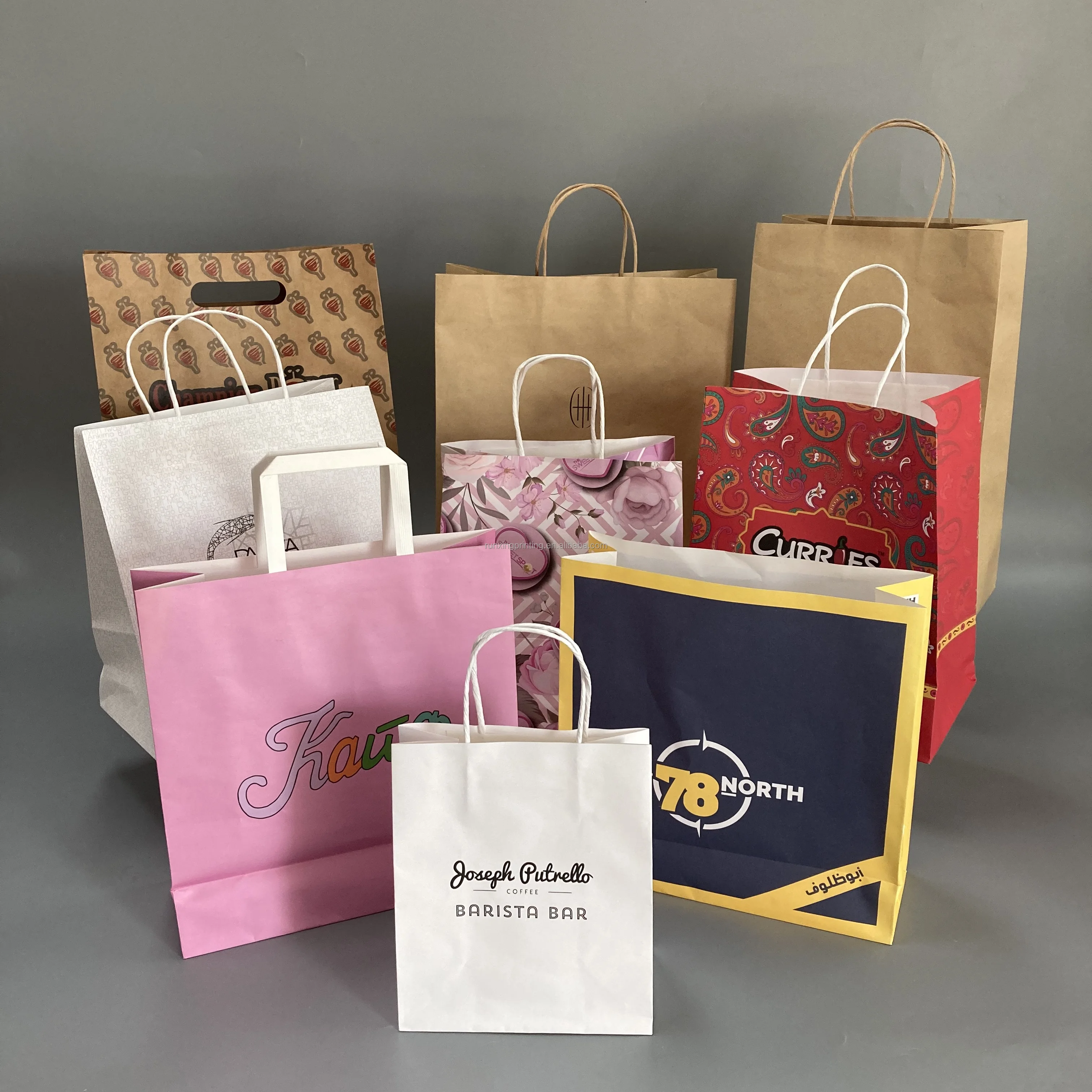 Restaurant Coffee Food Takeaway Carry Recycled Brown Kraft Paper Bags Custom Printing Craft Grocery Shopping Packaging bags