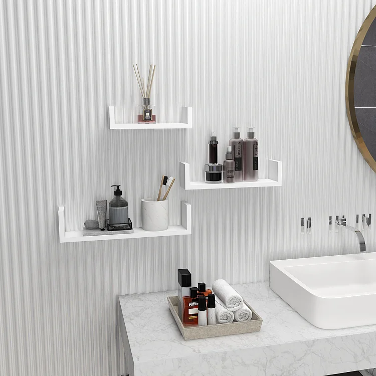 Floating Wall Shelf MDF I Shape Rustic Brown Display Storage Wall Mounted Bookshelf Wooden Shelf