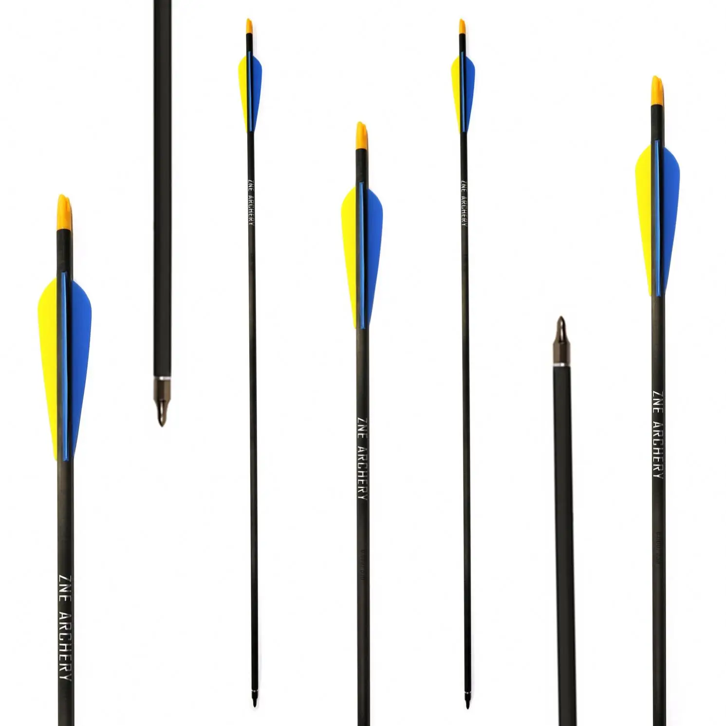 Archery Mixed Carbon Arrows 350 Spine 28/29/30/31 Inch Shafts with Blue Yellow TPU Vanes Field Tips for Archery Hunting