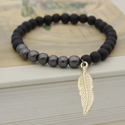 spiritual leaf minimalist private label hematite natural stone bracelet