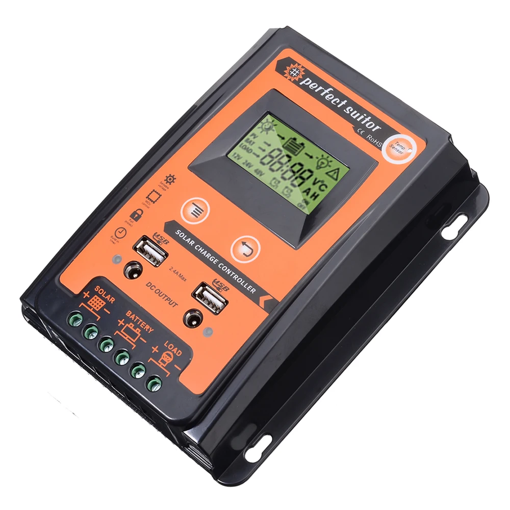 
AMPLEC 70 amp 12V 24V Intelligent PWM Solar Charge Controller with USB and DC output 