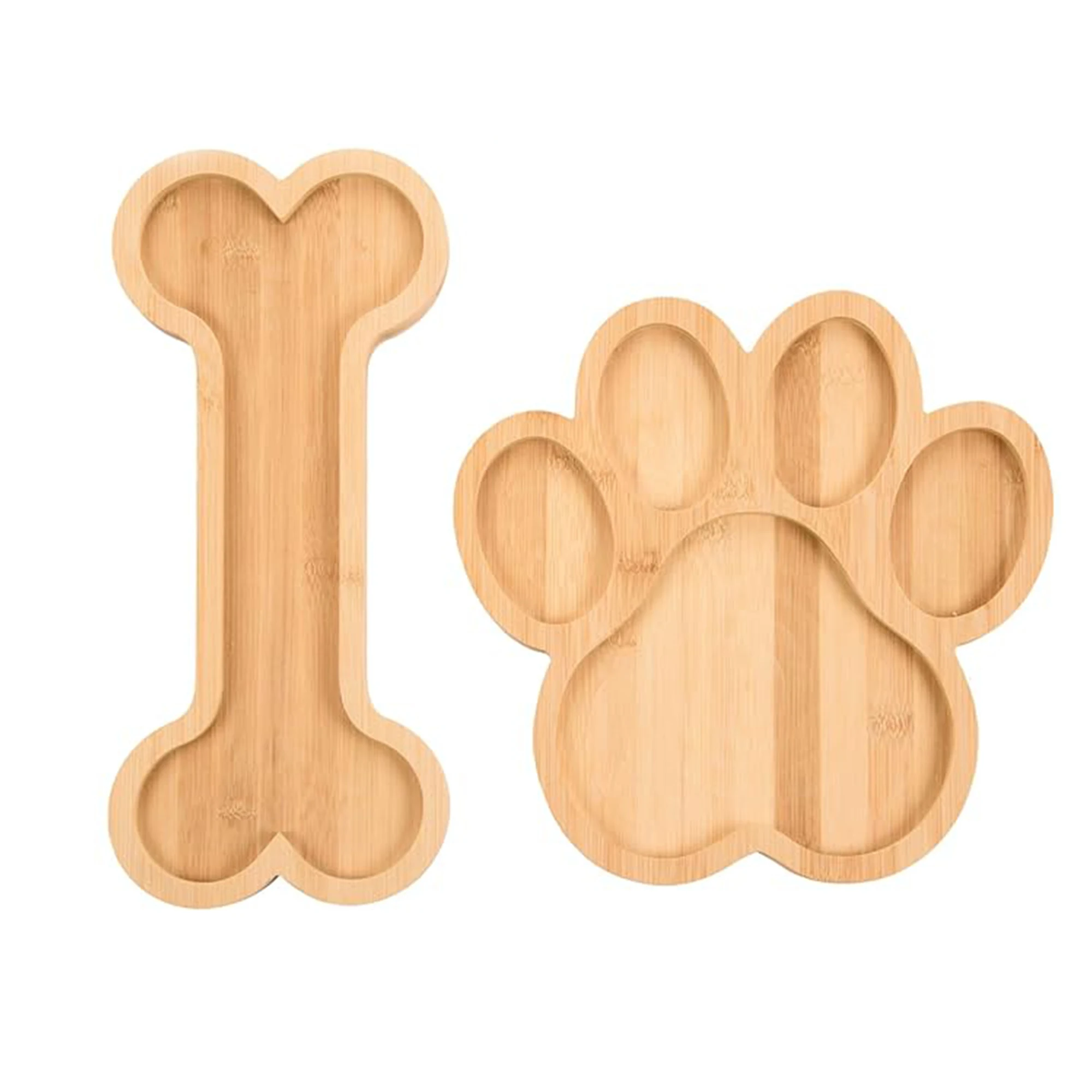 2 Pcs Bamboo Dog Bone Shape Food Tray Baby Bamboo Plate Set Snack Feeding Plates Set For Party Children