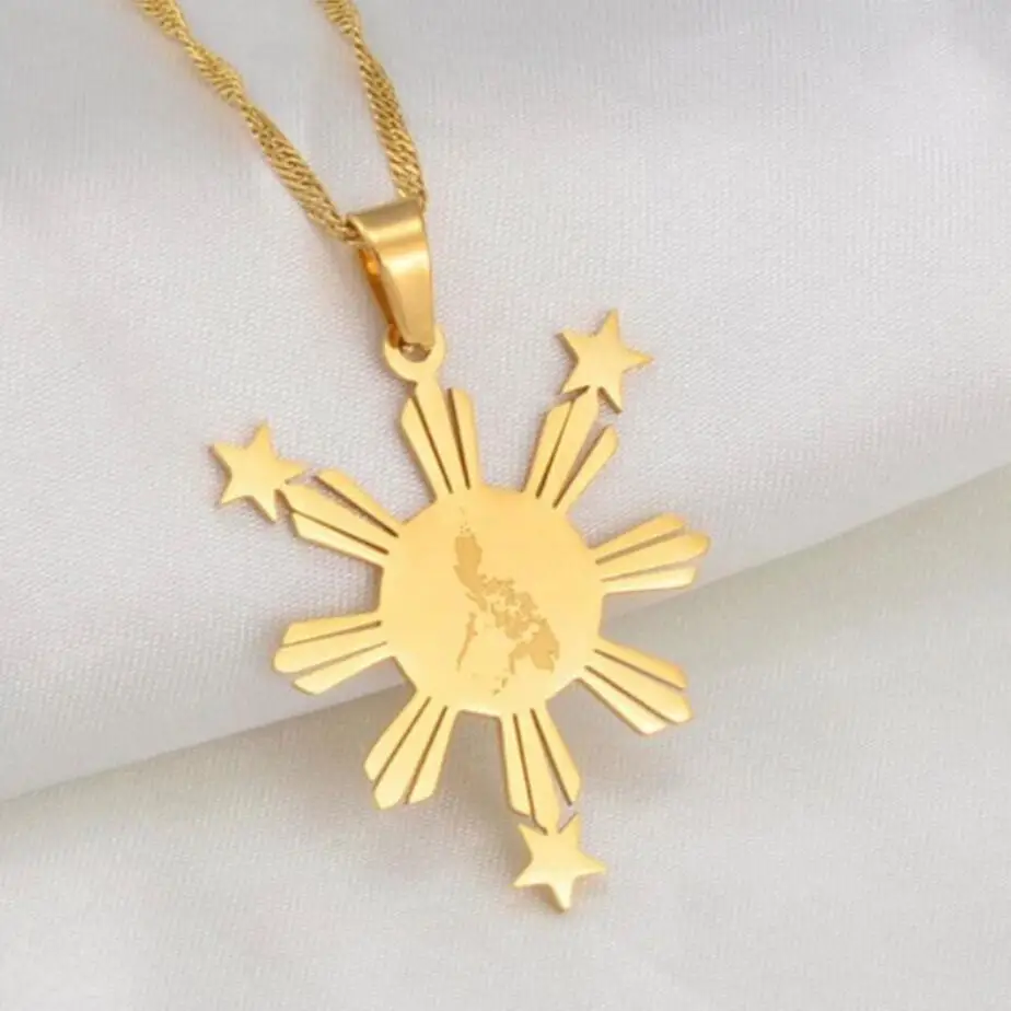 Inspire jewelry Philippines Golden Sun Pendant With Country Map Republic Of The Philippines Map Necklace 18K Gold Plated Jewelry