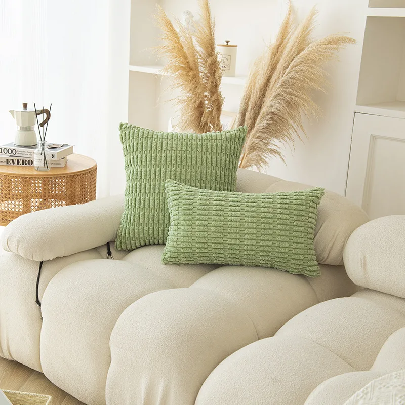 Queeneo Solid Color Corduroy Throw Pillow Striped Jacquard Custom Pillow Cover Corn Kernels Decorative Pillow Case