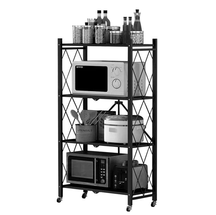 High End Multi Layer Floor Standing Home Metal Stackable Kitchen Rack Storage Foldable Display Rack