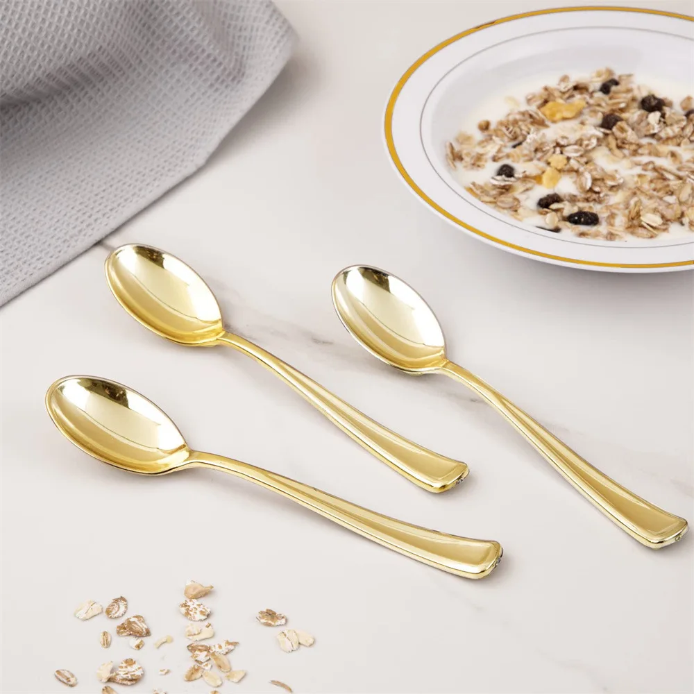 silver gold table plastic spoon and forks knives disposable set for wedding party