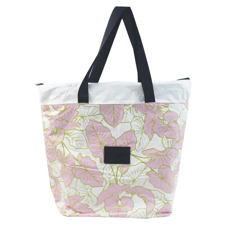 High Quality Rubber Zipper Custom Print Reversible Tyvek Paper Shopping Tote Bag Soft Dupont Day Tripped Beach Handbag