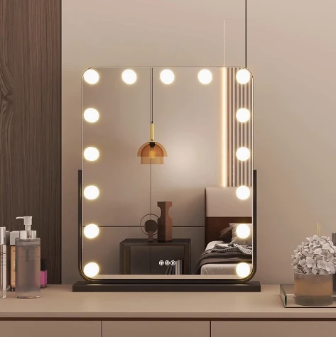 Desktop Led Light Bulb Makeup Mirror With Light Square Large Rotatable Charging Intelligent Fill Light Makeup Mirror