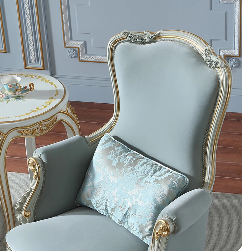 Foshan furniture  high quality luxury design classic new light grey living room velvet fabric sofa chair armchair