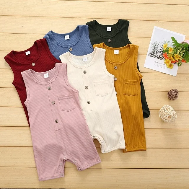 Children Summer Girls Boys Sleeveless Boutique Outfits Pure Cotton Baby Clothes Baby Boy Romper Blue And Yellow Cute Outfit