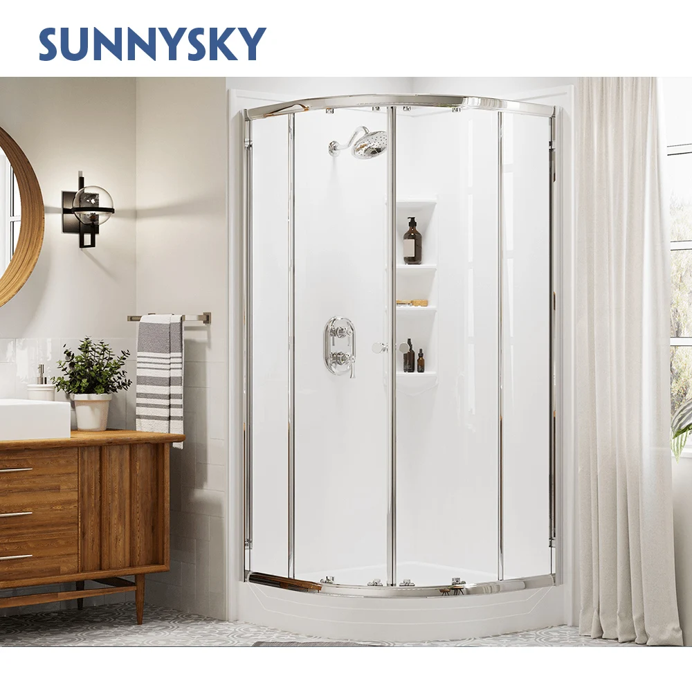 Sunnysky 90x90cm Modern glass shower enclosure electroplate corner bathroom shower box circular shower enclosure