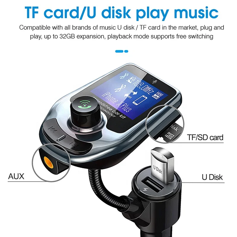 
D4 LED QC3.0 BT Car kit Dual USB Car Charger 2 Port USB MP3 music Player FM Transmitter BT 
