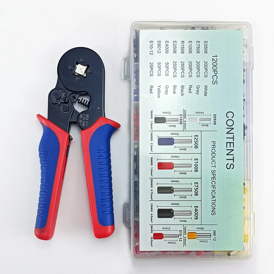 HSC8 6-4A Electrical Pliers Set 23-7AWG 0.25-10mm Ferrul Crimp Tool Quadrilateral Ratcheting Ferrule Crimping Tool Kit