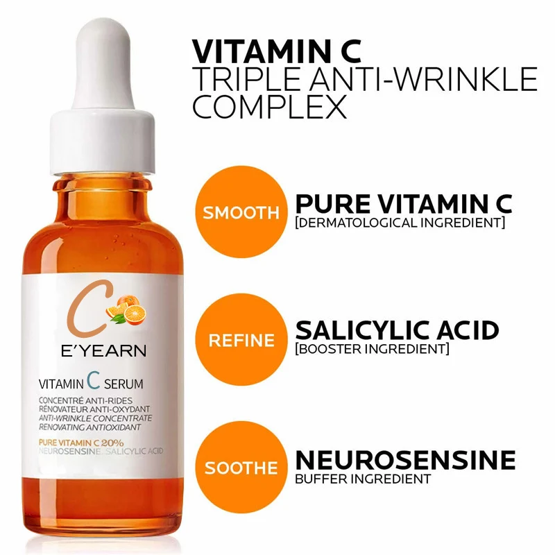 Private Label Vitamin C Serum 30ml / 1 Fl oz Hydrating Antioxidant Face Anti-Wrinkle Skin Brightening