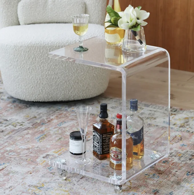 Gaojian Clear Acrylic Bedroom Furniture Lucite Table With Four Wheels Luxury Coffee Table