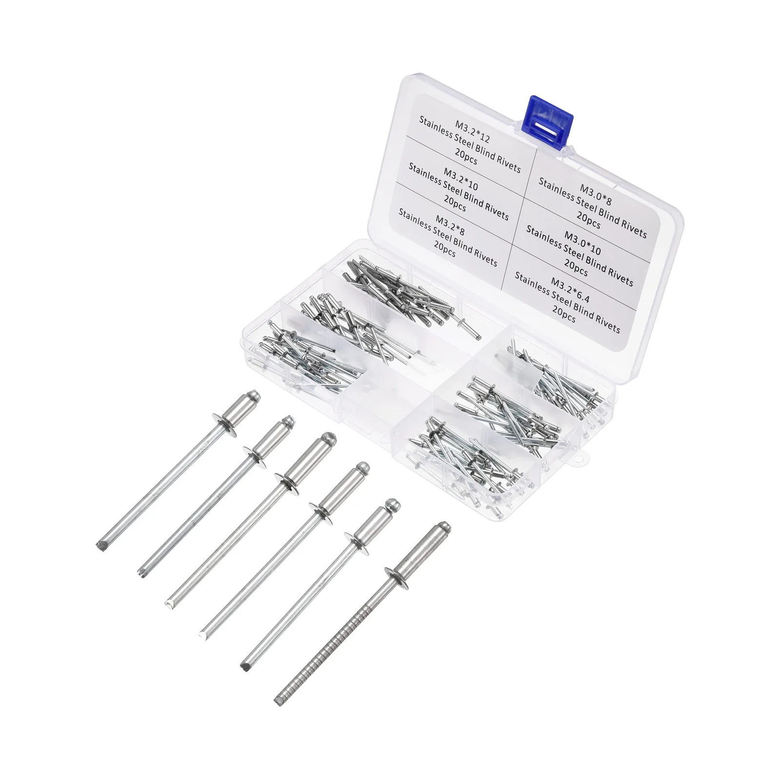 Stainless Steel  Rivet Open End Countersunk Head 5 Sizes M4 Rivets Assortment Set