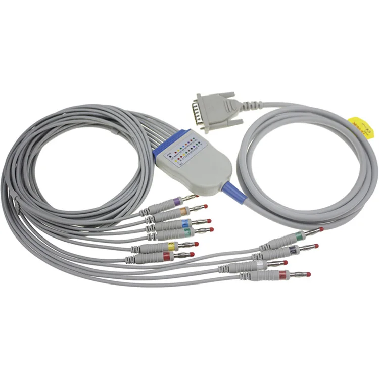 Compatible Schiller AT3 AT6 CS6 AT5 AT10 AT60 EKG Cable Factory Custom Banana 4.0 IEC AHA Without Resistor DB 15pin EKG Cable