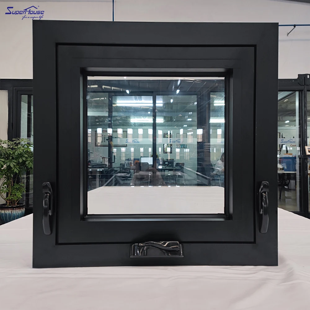 Superhouse US Standard Custom quadratic design Large Glass Double Toughened Glass Exterior Crank Opening Aluminum Awning Window