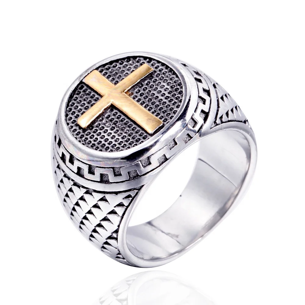 
Stock Ready High Quality Stainless Steel Retro Vintage Style Cross Men Finger Ring 