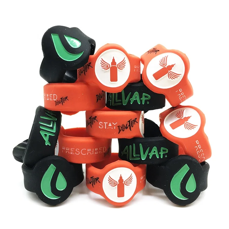 Europe hot sale debossed 3D logo E-liquid silicone rubber vape bands with customized design