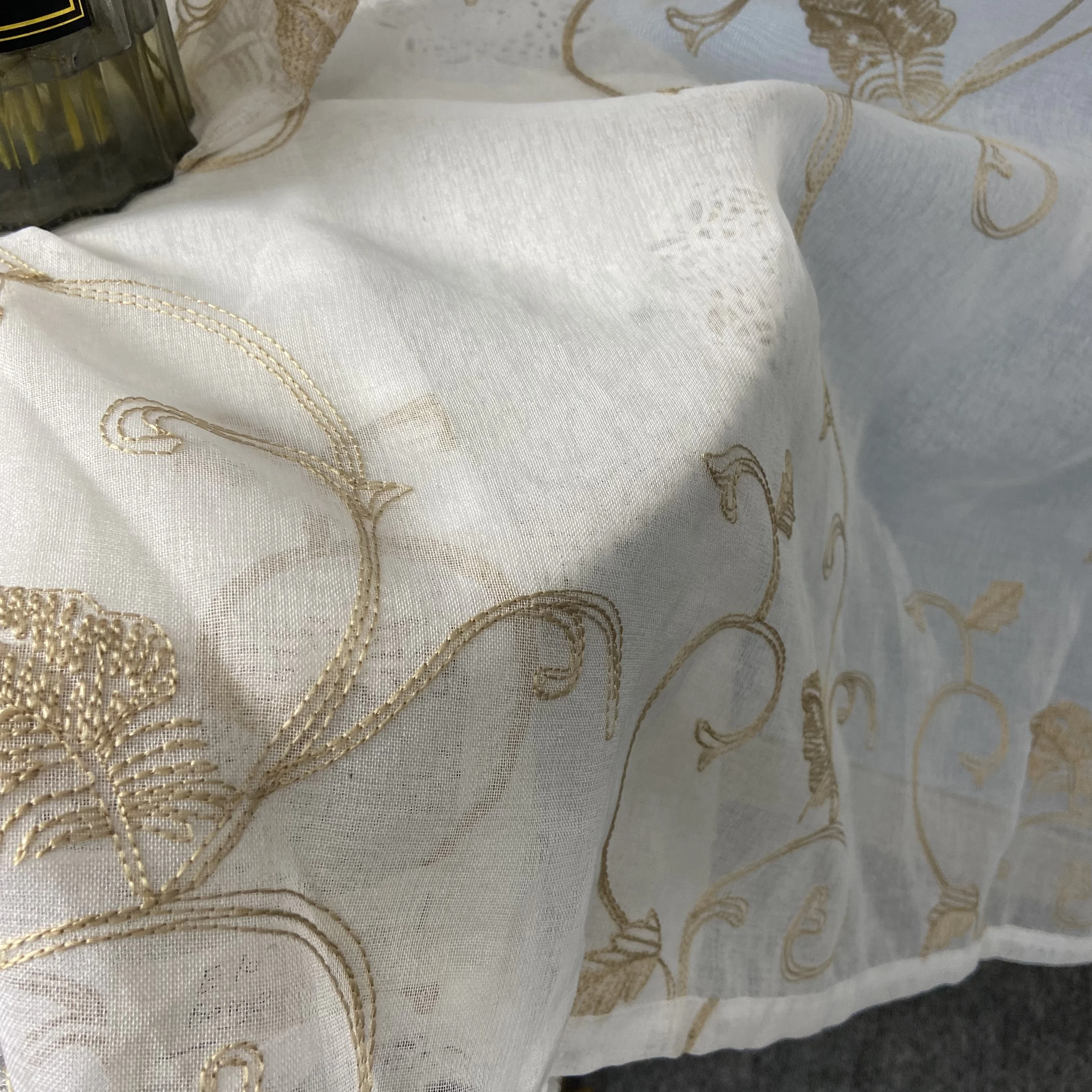 Good quality material black embroidery curtain, Jacquard fabric embroidery curtain Set of 2 /