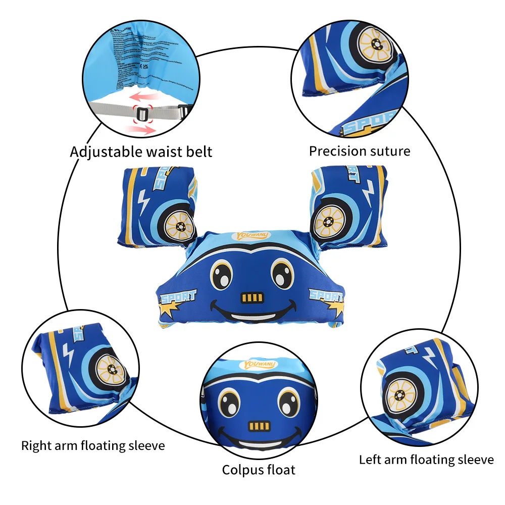 Thicken High Buoyancy Adjustable Belt Kids Slide Switch Button Non-inflatbale Arm Ring Life Vest Swim Jacket For Children Summer