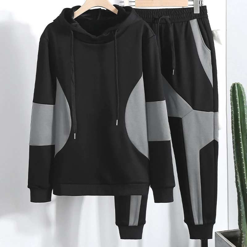 
 Костюм с капюшоном на заказ, зимний утепленный бархатный свитер, трендовая повседневная спортивная одежда с прострочкой, мужская одежда  