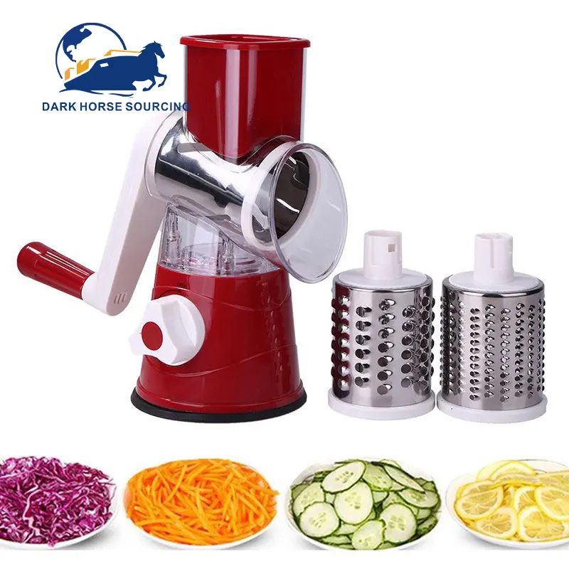 Unique Multifunctional 3 In 1 Round vegetable grater rotary cheese grater stainless steel drum with handle