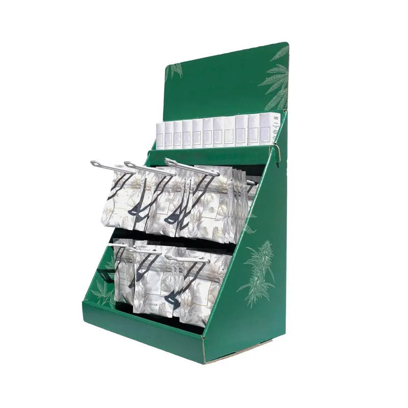 Custom Advertising Rotating Paper Cardboard Products Counter Display Stand with Hooks
