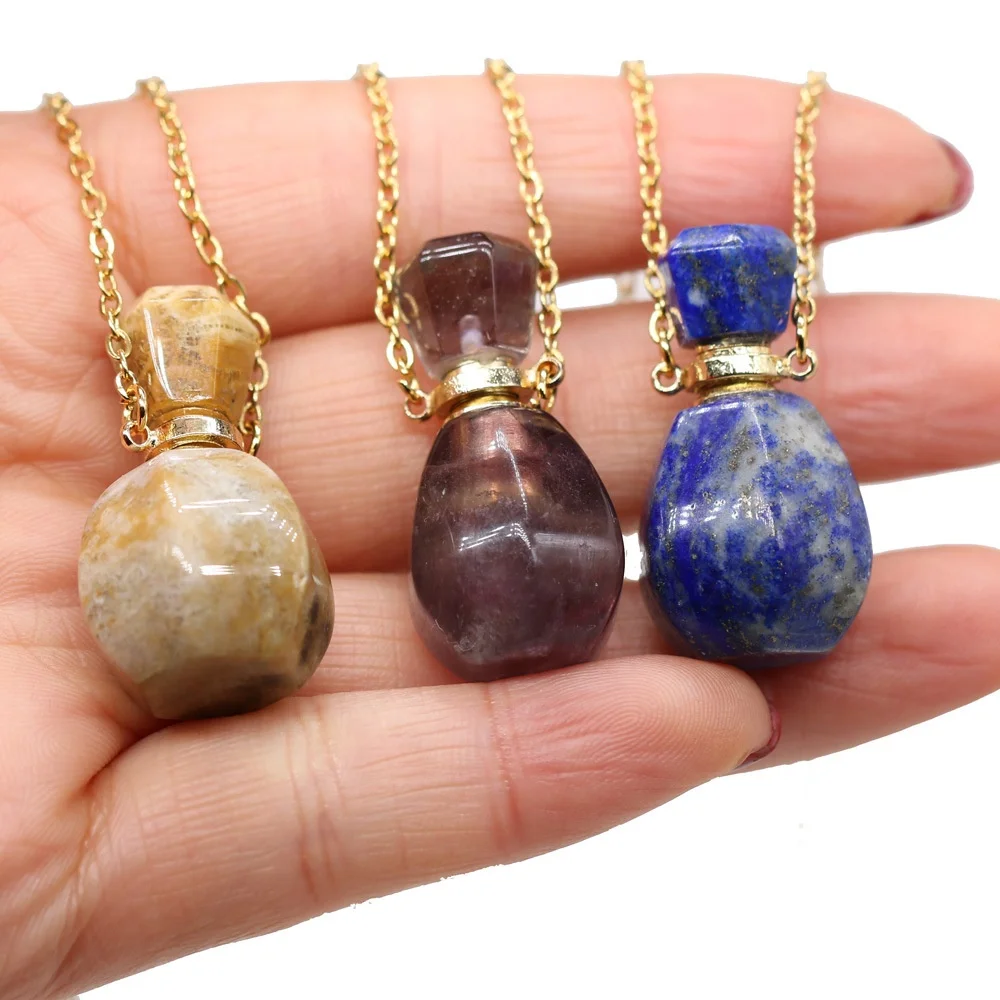 Lapis Lazuli wishing Bottle Pendant rose quartz perfume bottle fluorite oil pendant item natural healing crystal Perfume Bottle