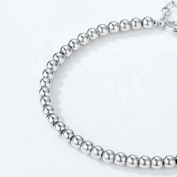 Manufacturer fashion jewelry brass bead bracelet women rhodium plated round bead design bracelets