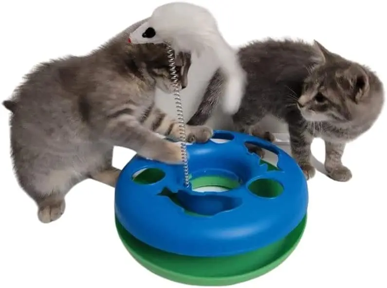Hot Selling Cat Puzzle Toys Plastic Turntable Feather Mouse Interactive Cats Toys Pet Toys