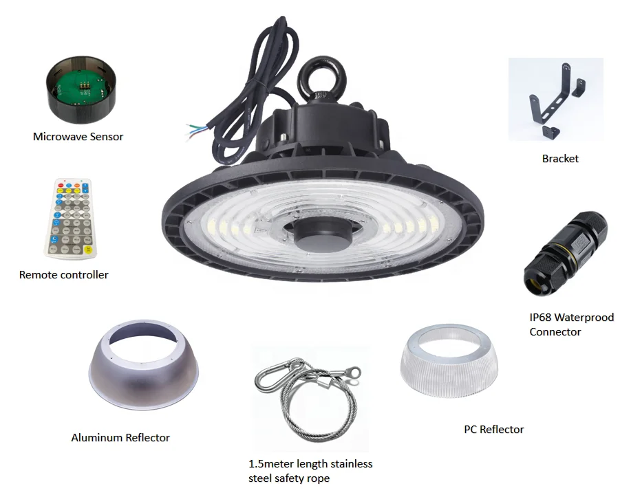 150W 28500lm 4000K 5000K 6000K 80Ra 0-10V Dimmable Factory Warehouse Industrial UFO High Bay Lighting