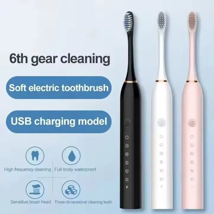 USB Rechargeable Tooth Brush for Adult 6 Clean Modes X-3 Sonic Electric Toothbrush Washable Teeth Whitening and Cleaning Brush