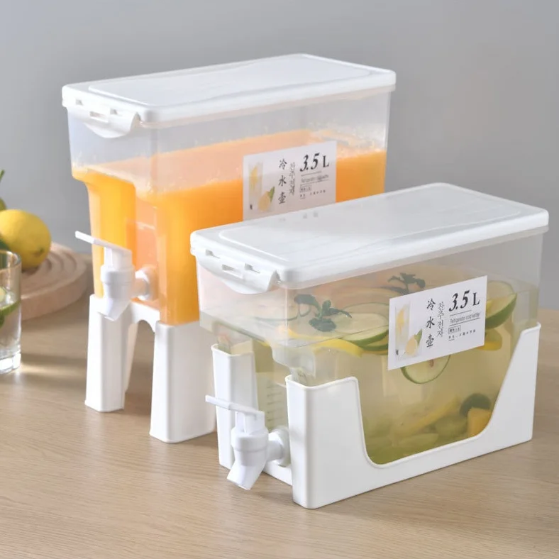 Cold Water Jug Beverage Dispenser 3.5L Large Capacity Transparent Square Cold Beverage Juice Water Jug Dispenser With Faucet