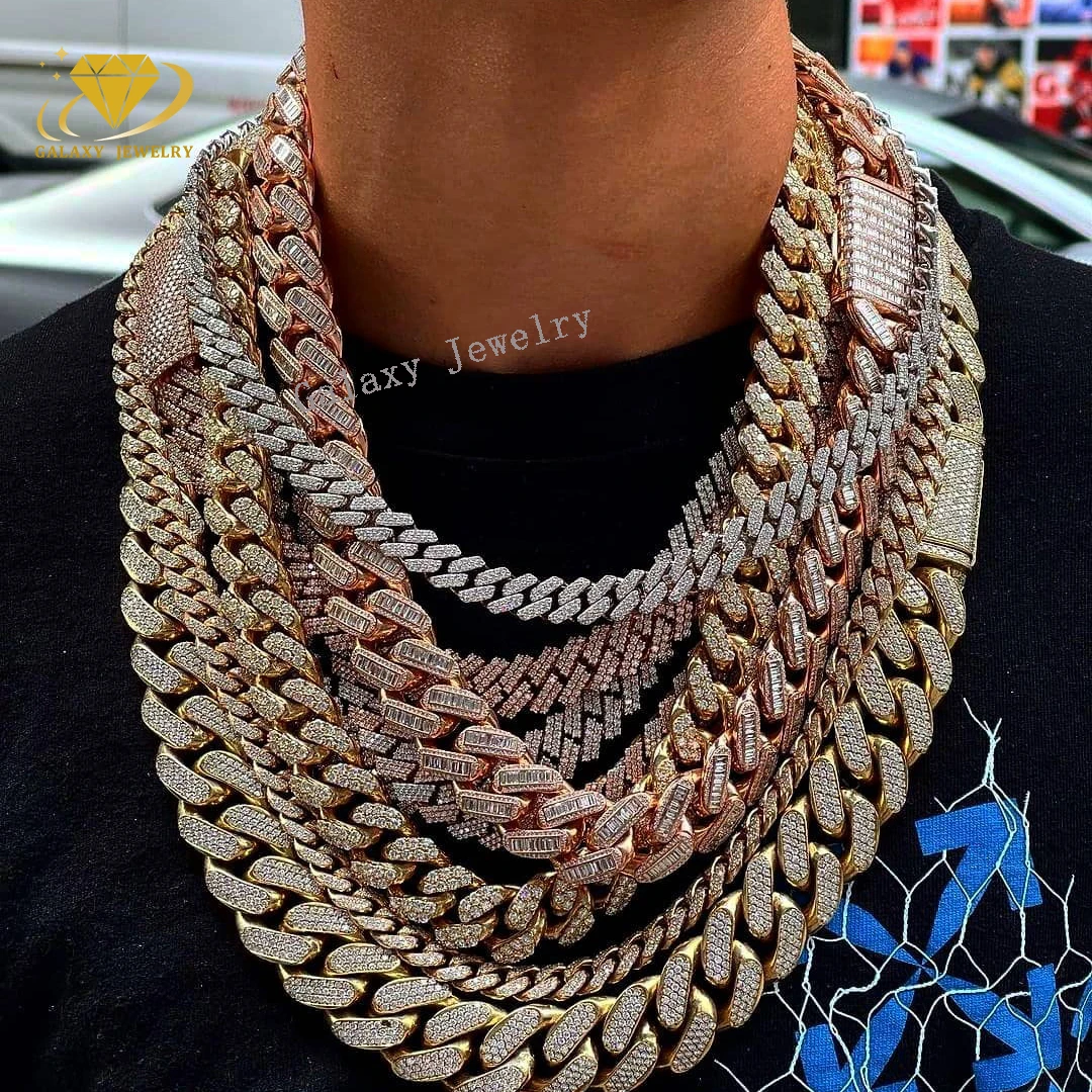 100% Pass Tester Vvs Moissanite Diamond 8mm-20mm Wide 1-5rows Silver 925 Cuban Link Chain For Rapper Hip Hop Necklace