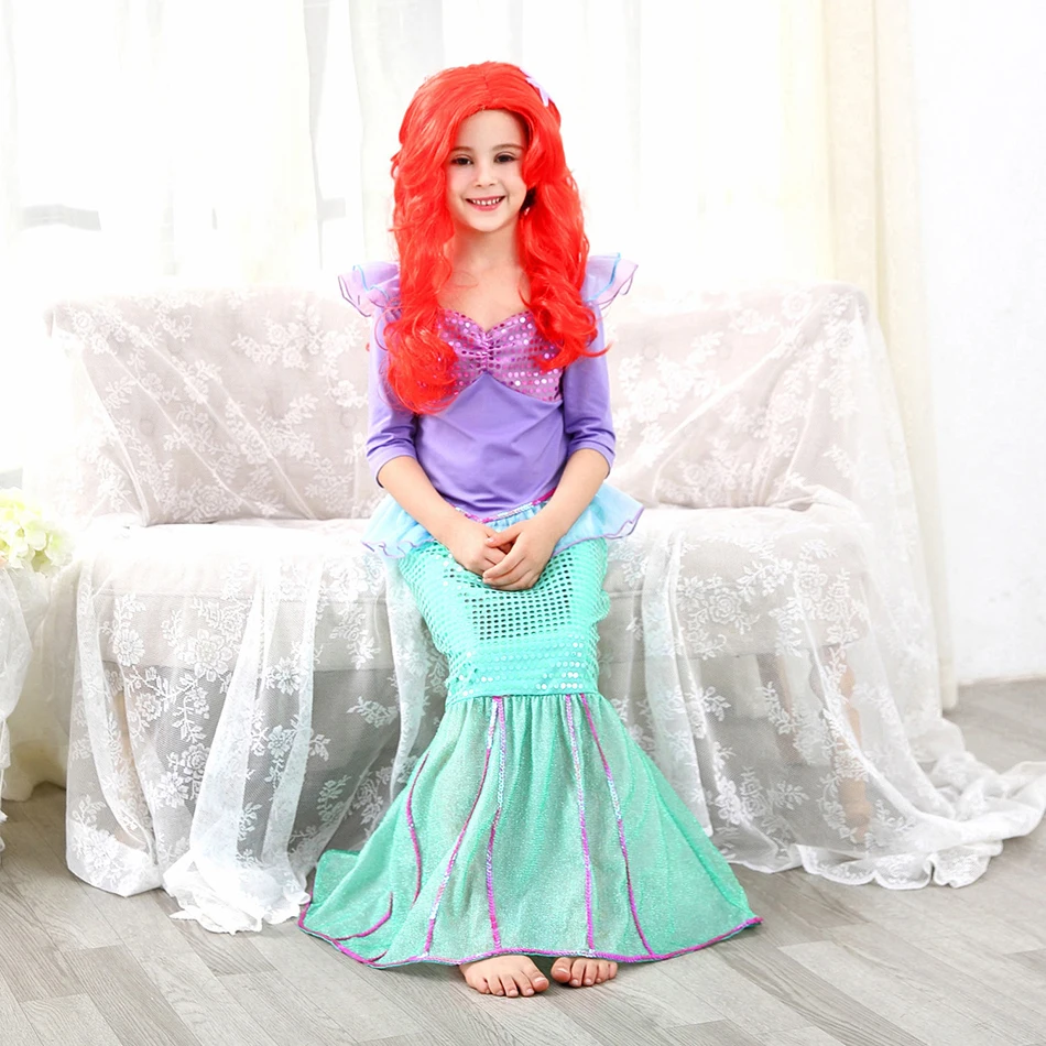 Girls Fancy Princess Ariel Party Dress up Halloween Little Mermaid Comic Con Cosplay Costume Children Carnival Role Play Dress