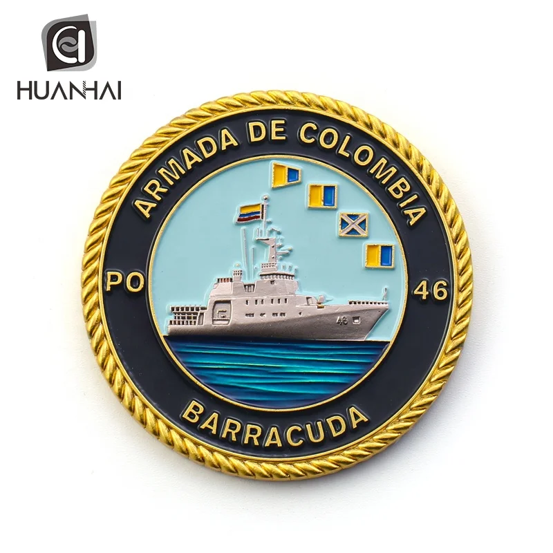 custom gold metal 3D logo Columbia challenge coin with enamel
