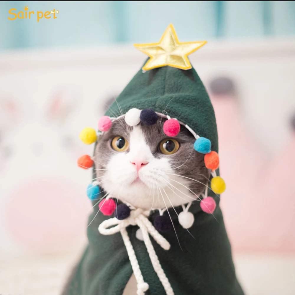 Christmas Red Pet Costume Cloak Puppy Funny Dress Up Cape With White Pom Pom Christmas Party Gift Cloth For Small Dog Cat Hoodie