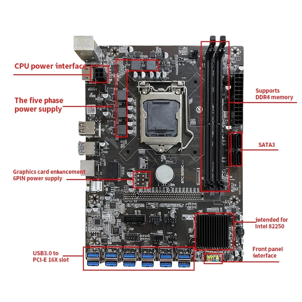 2022 Newest 12GPU B250 C Motherboard Experts B250C Making Money 12P USB 3.0 To PCIE 16x LGA 1151 12 GPU