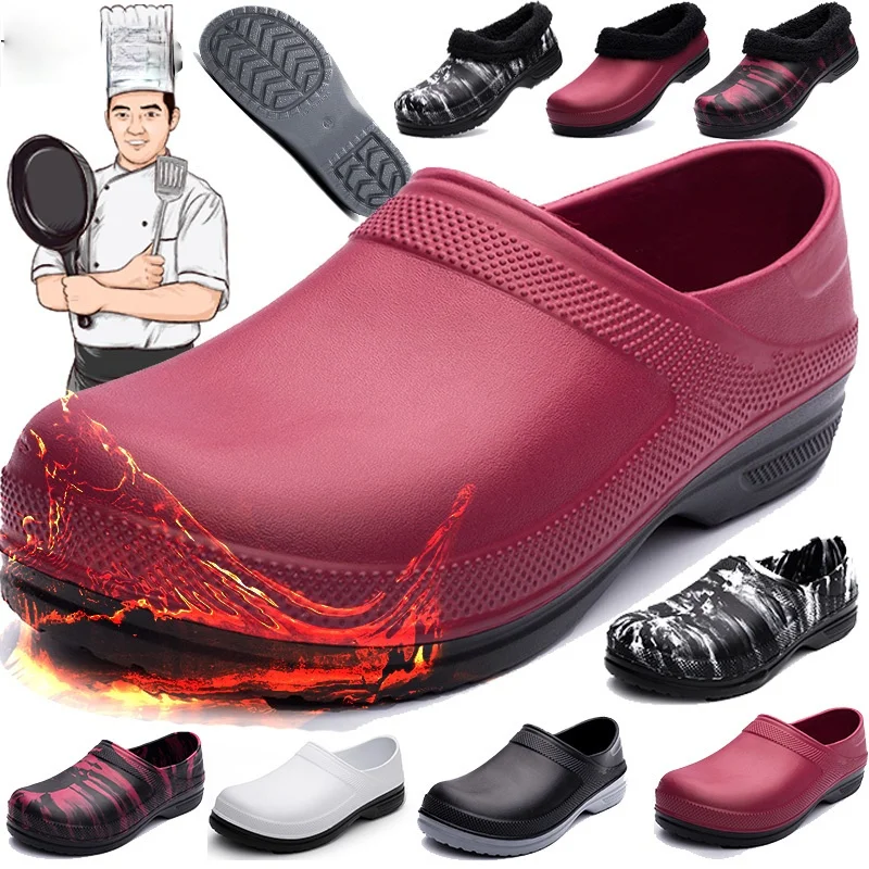 Plus Size Hotel Kitchen Clogs Non-slip Waterproof Oil-proof Work Shoes Lightweight Breathable Resistant Kitchen Cook Chef Shoes