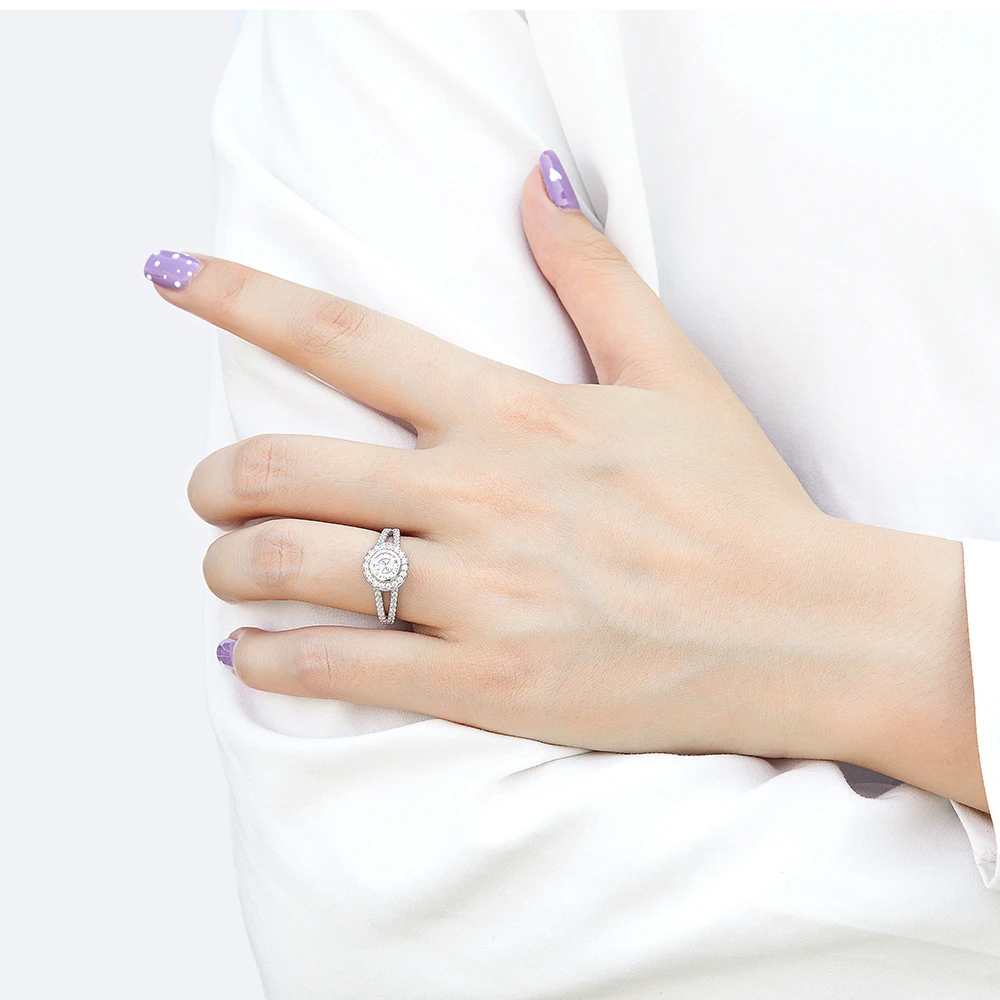 European and American Classic Fashion jewelry Sterling silver 925 ring six claw diamond set double hollow ring