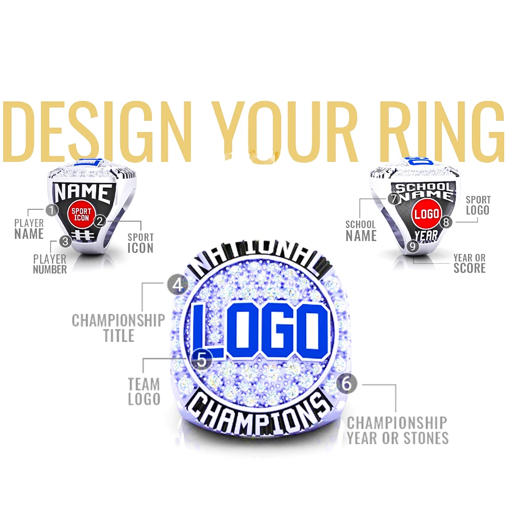 Customized Dragon Claw Shaped Champion Ring Gold Plated with rhinestone for Wedding Gift Party Anniversary
