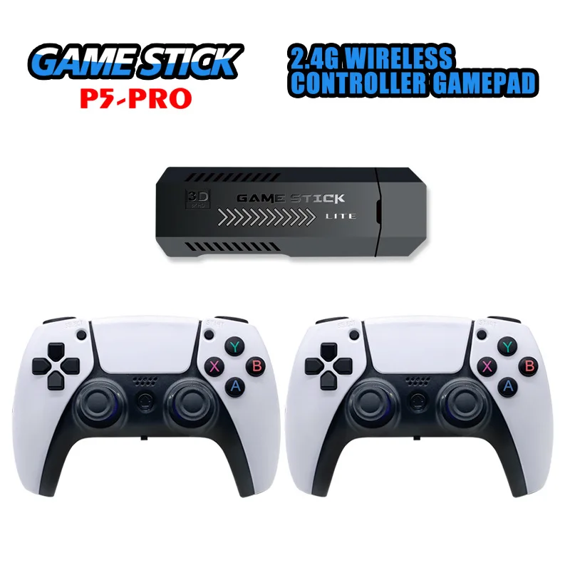 Factory price hot selling P5 Pro Game stick with 2 wireless 2.4 GHz gamepads support HDMI TV output for PSP N64 MAME PS1