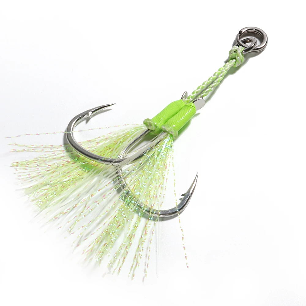 Jiggngpro High Carbon Steel Hook Assist Hooks steel line in core With Luminous Feather Line Fishing Hook for  Slow jig fishing