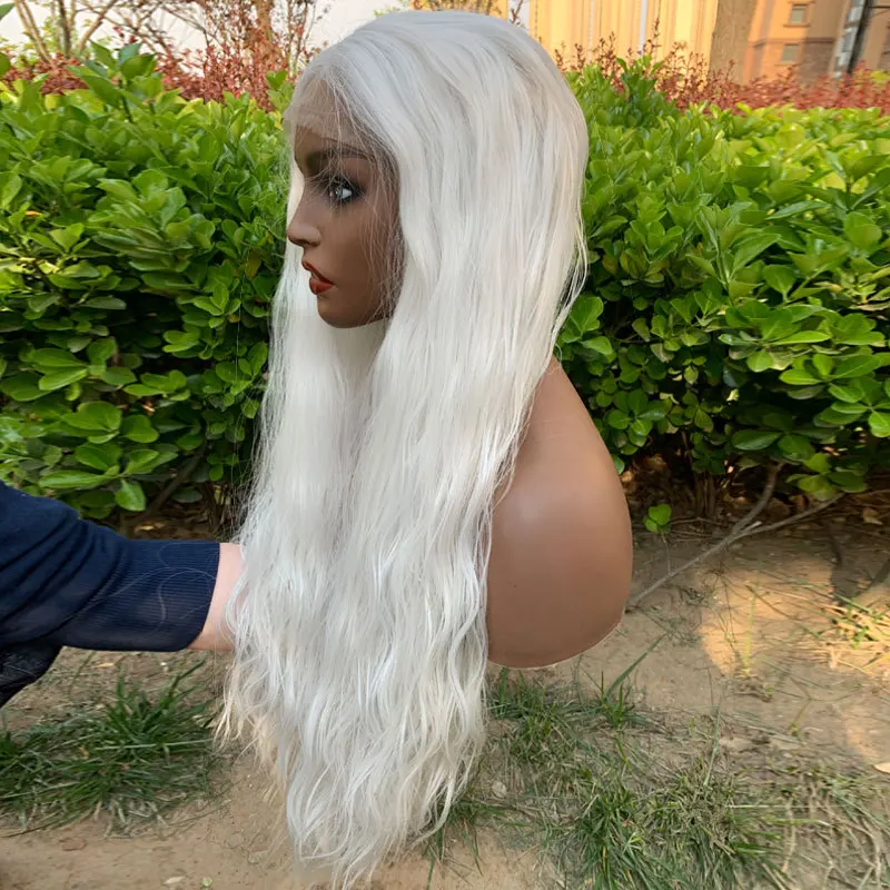 Wholesale white curly hair synthetic hd lace front wig white natural hairline quality synthetic color wigs for black women